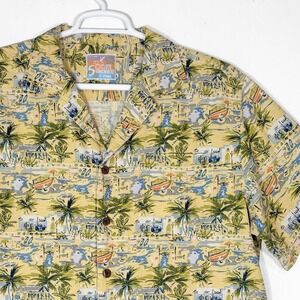 It's 5 O'Clock Somewhere Mens XL 100% Silk Tropical Island Palm Tree Camp Shirt